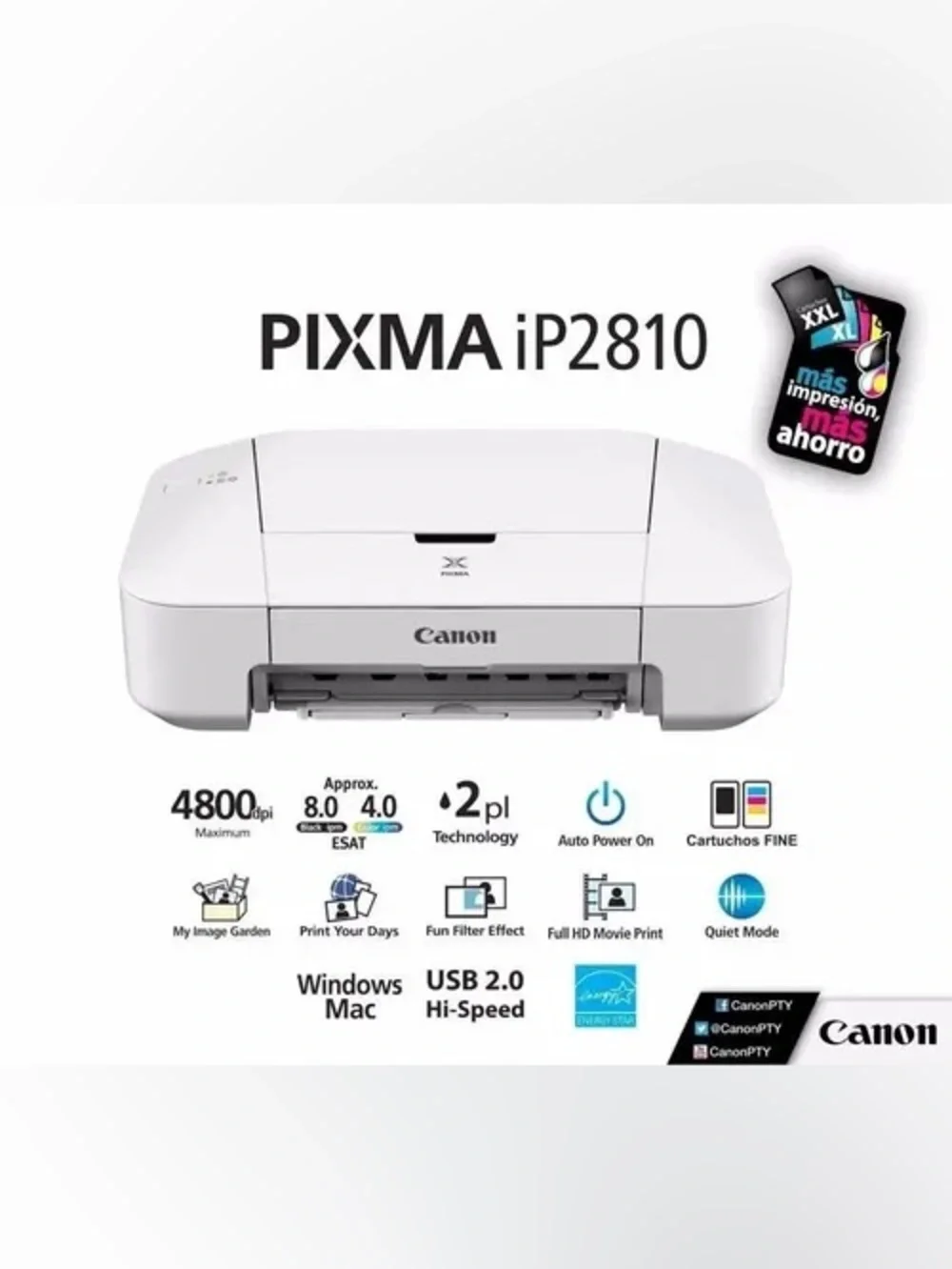 Canon Pixma iP2810 Inkjet Printer - White